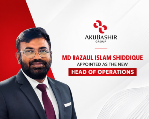 MD Razaul Islam Shiddique appointed as Head of Operations at AkijBashir Group, shown in a professional corporate announcement design.