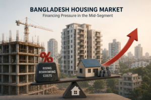Bangladesh Housing Market Financing Pressure Mid-Segment shown through urban apartment construction slowdown linked to rising borrowing costs and mortgage constraints