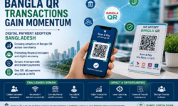 Bangla QR digital payment system illustrated through QR code transactions, mobile banking, merchant payments, and cashless payment ecosystem.