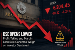 Bangladesh Stock Market trading session showing investor sentiment affected by profit-taking and margin loan rule concerns at the Dhaka Stock Exchange