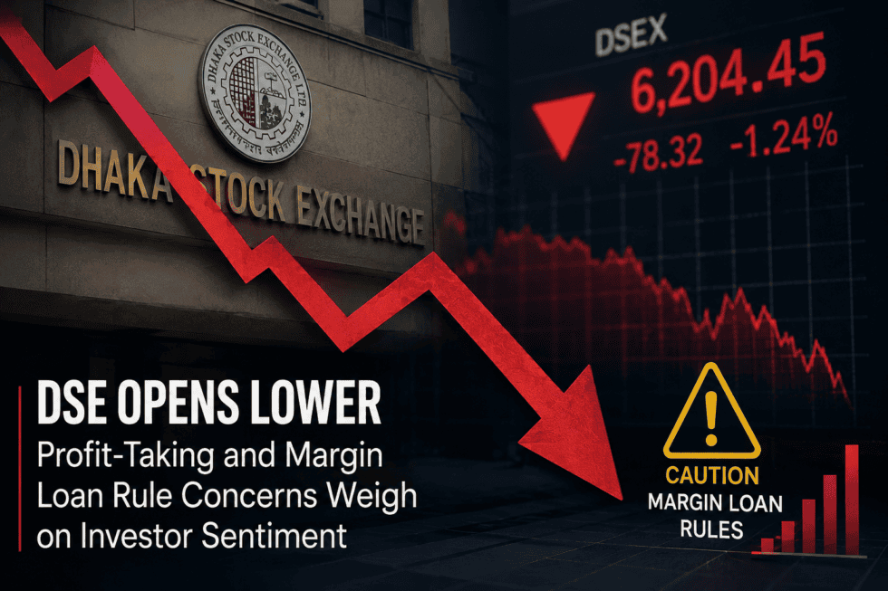 Bangladesh Stock Market trading session showing investor sentiment affected by profit-taking and margin loan rule concerns at the Dhaka Stock Exchange