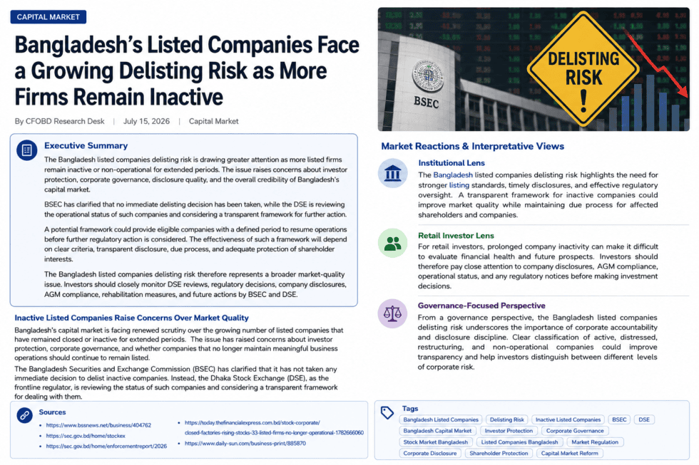 Bangladesh listed companies delisting risk and inactive firms in the capital market